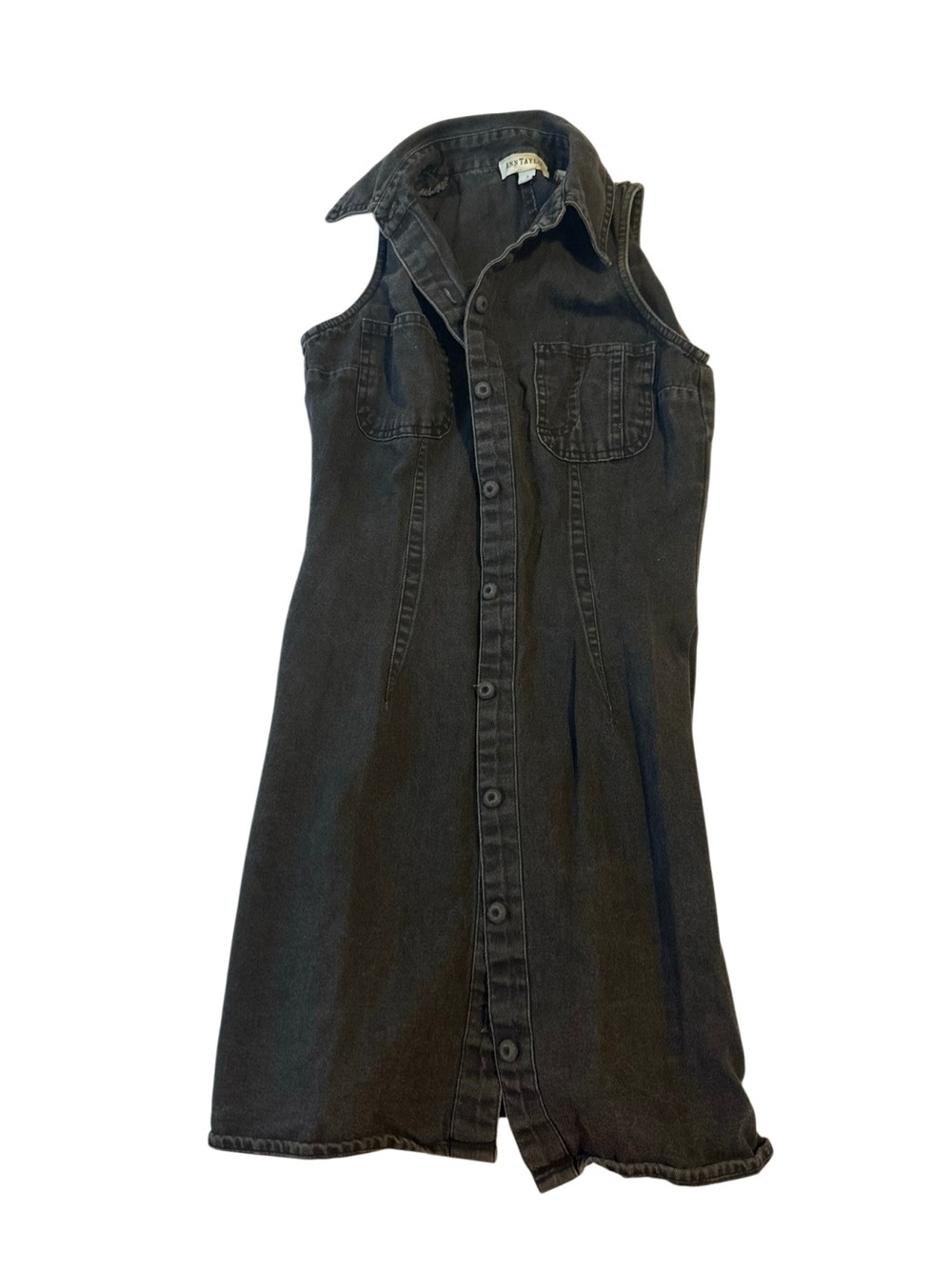 Ann Taylor Black Sleeveless Denim Button-Front Dress